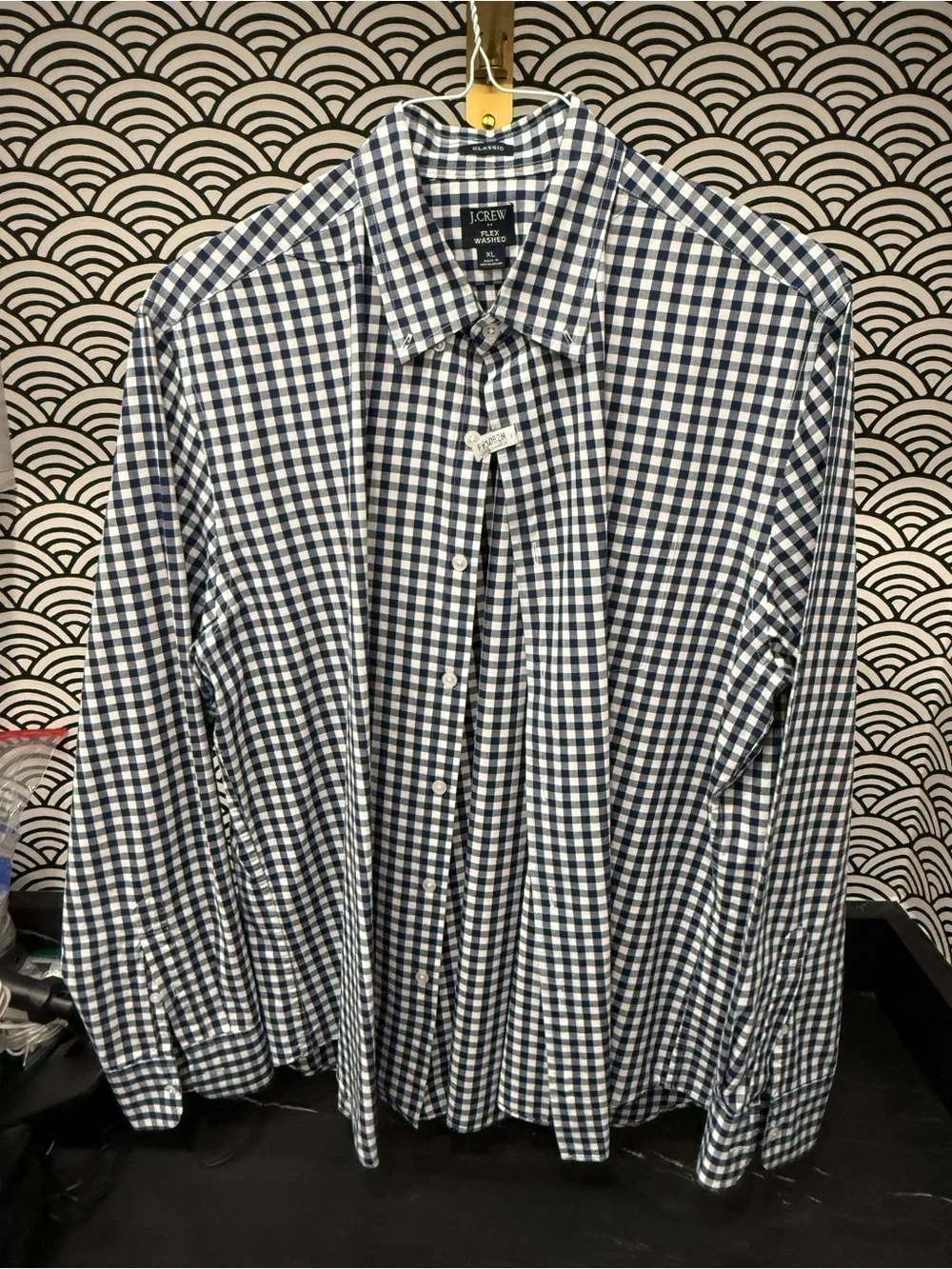 J. Crew Men’s Navy and White Gingham Button-Down Shirt